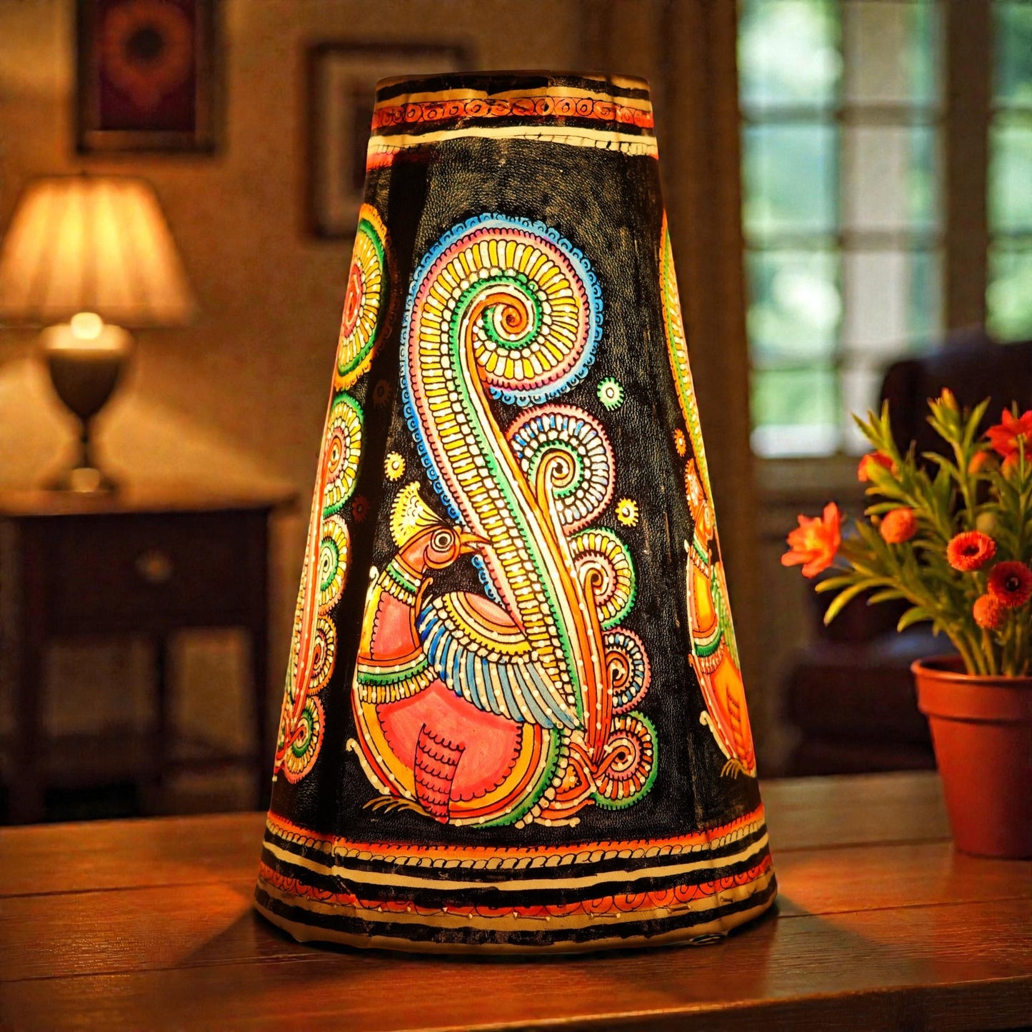 Multi color peacock Leather Lamp