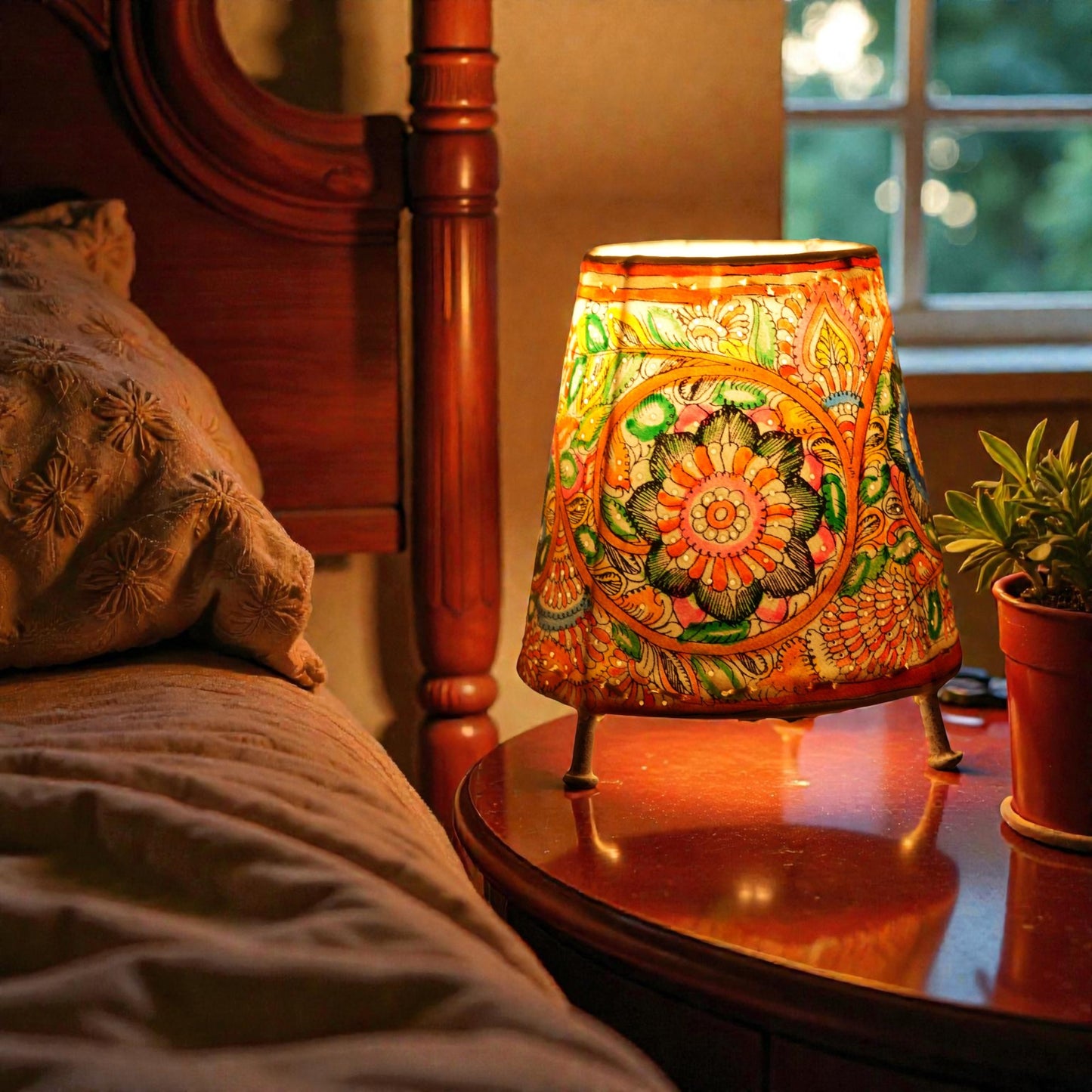 round floral motif Leather Lamp