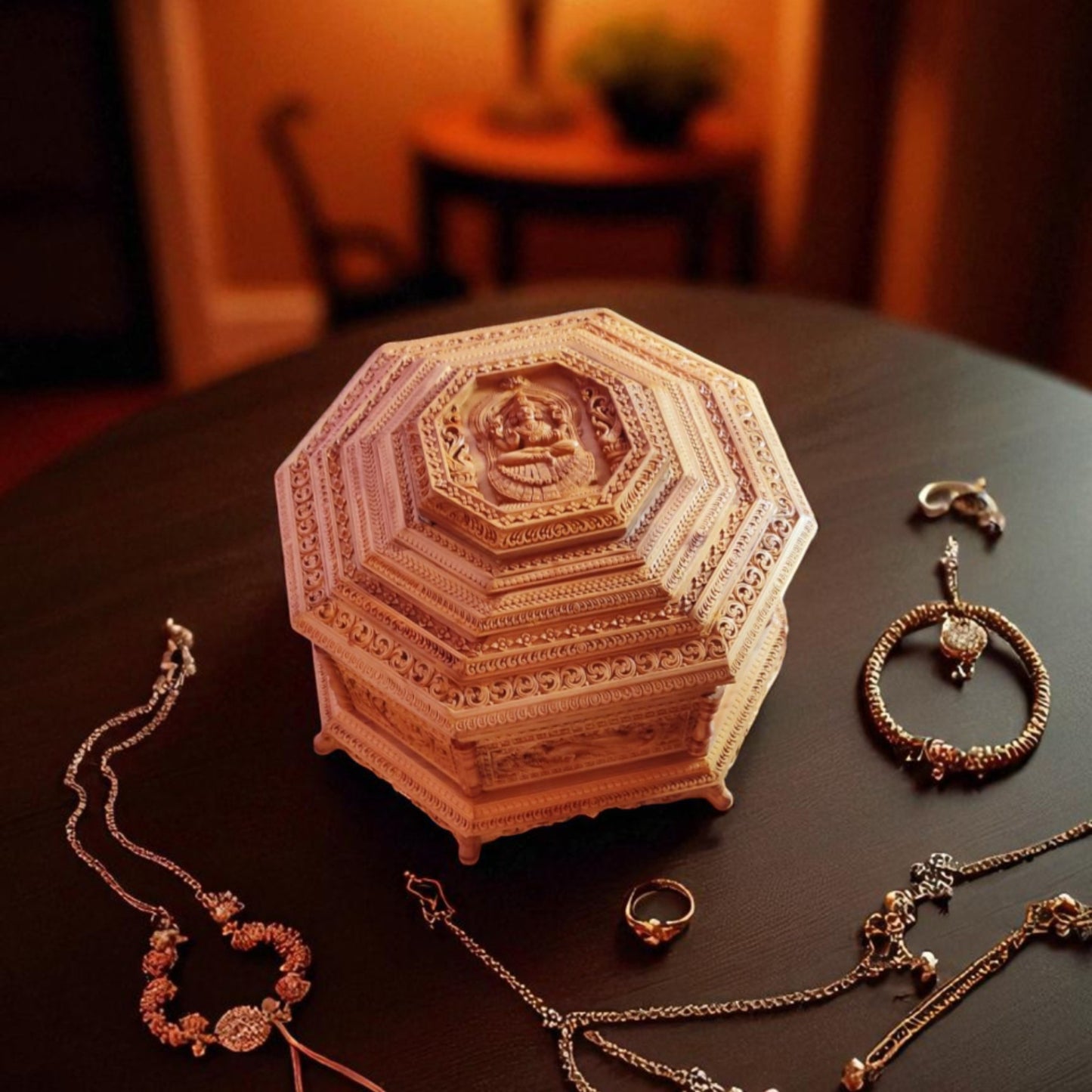 Sandalwood- Lakshmi Jewellery box