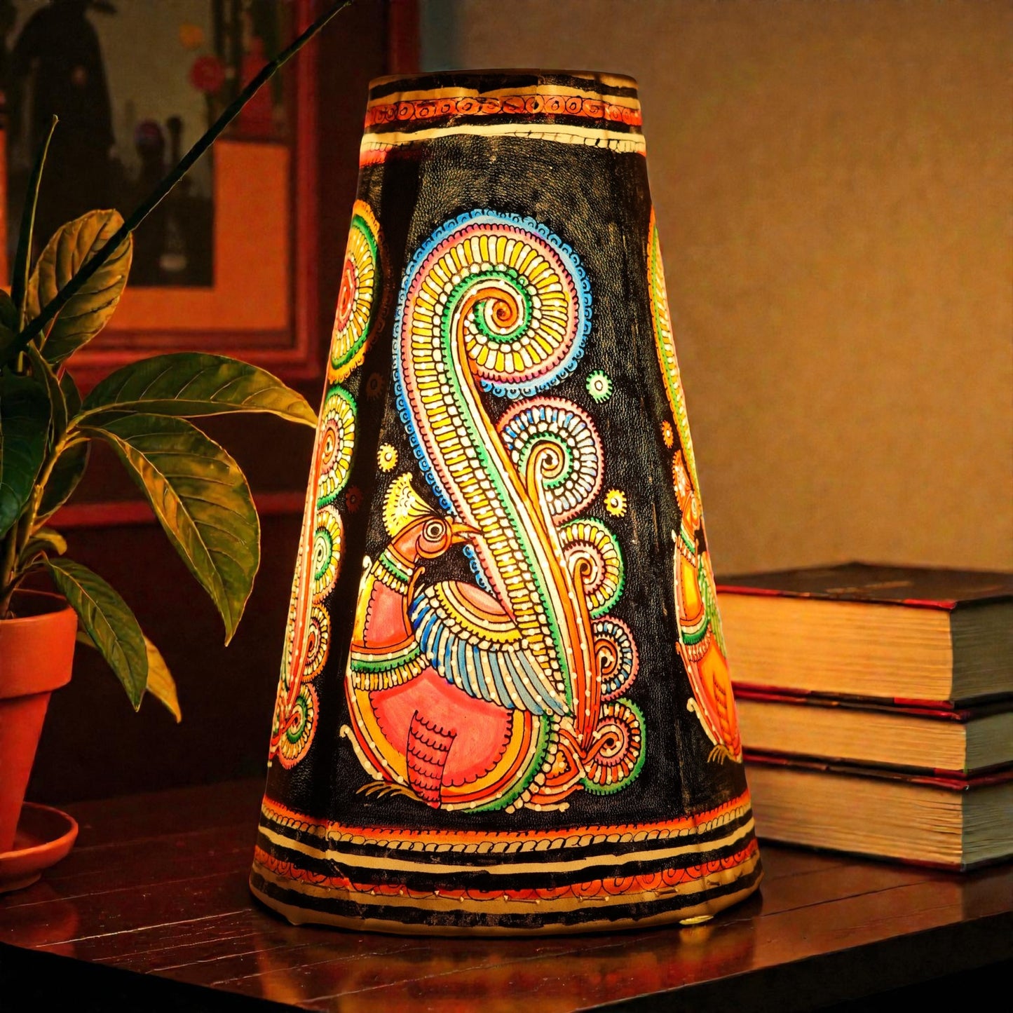 Multi color peacock Leather Lamp