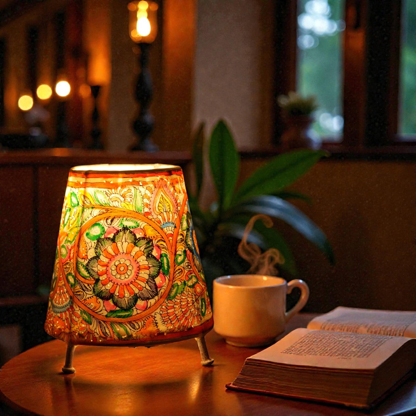 round floral motif Leather Lamp