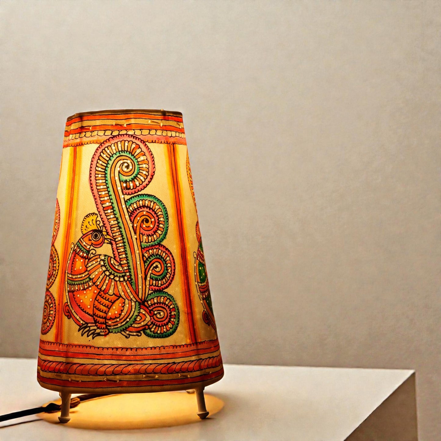 Round peacock Leather Lamp
