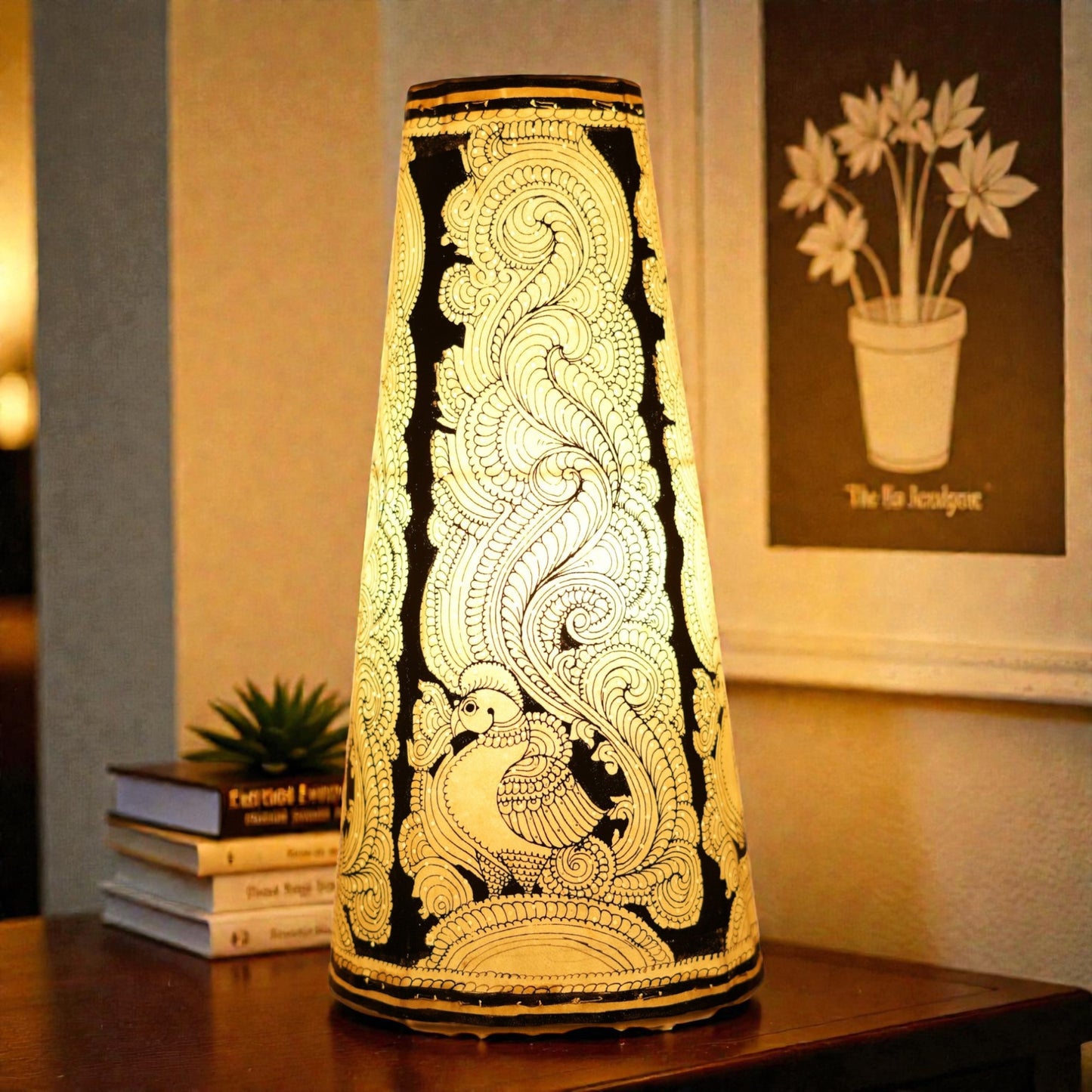 Black Line peacock Leather Lamp