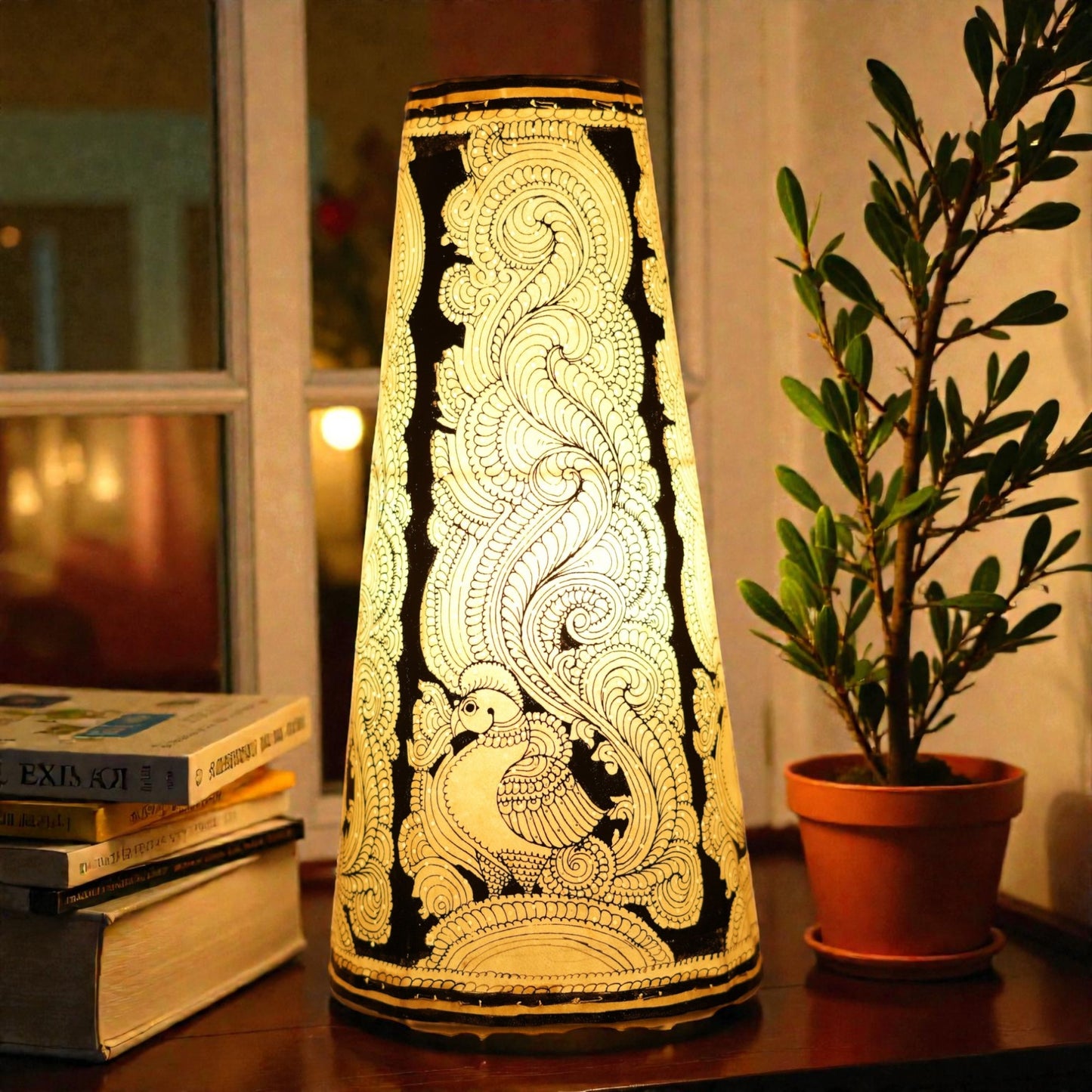 Black Line peacock Leather Lamp