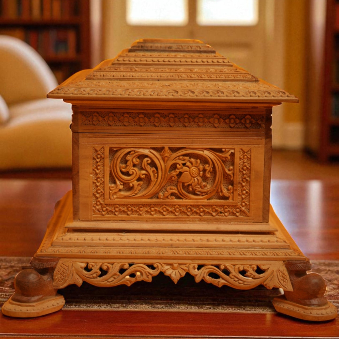 Sandal Wood-Flower design Jewellery box