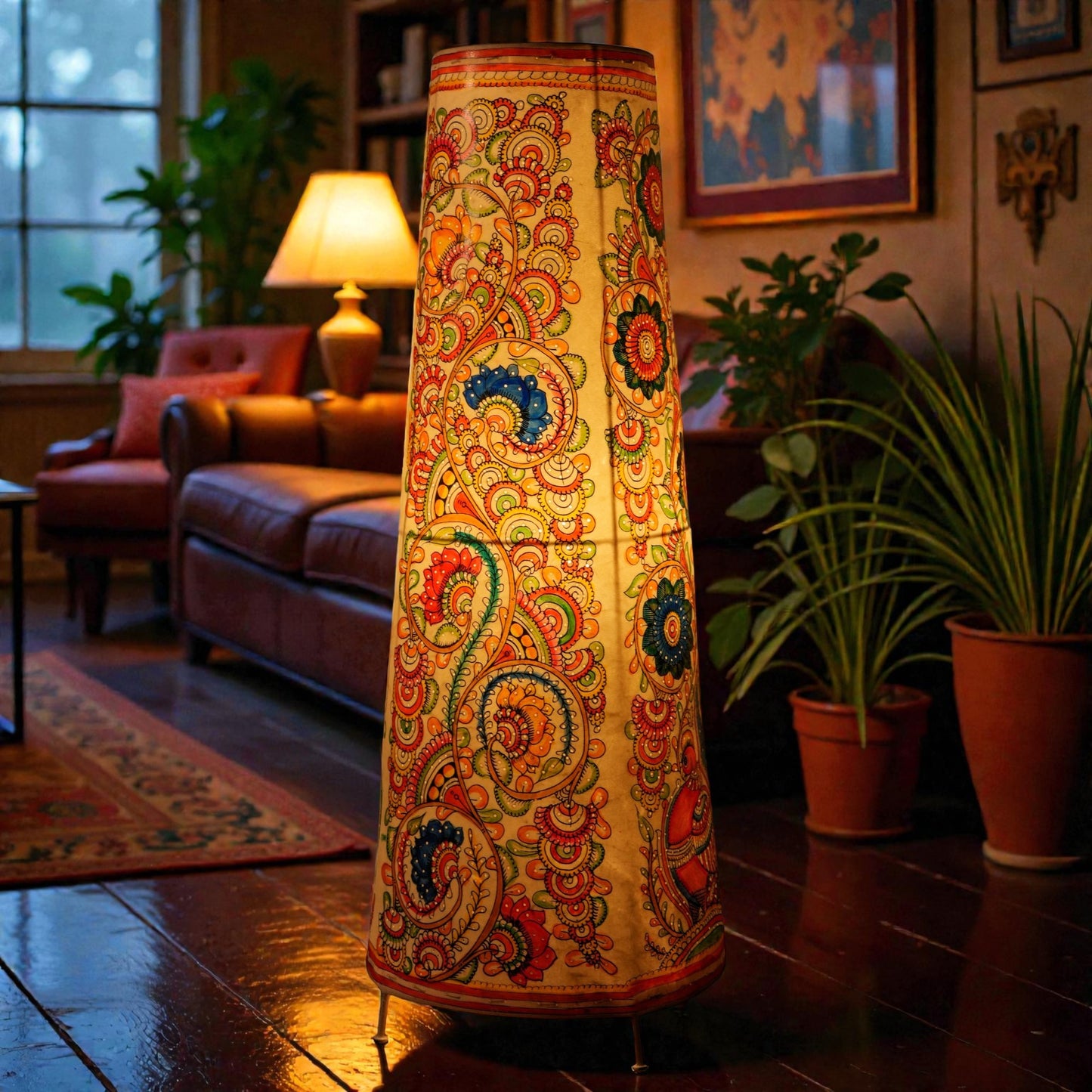 Flowery Pattern Leather Lamp