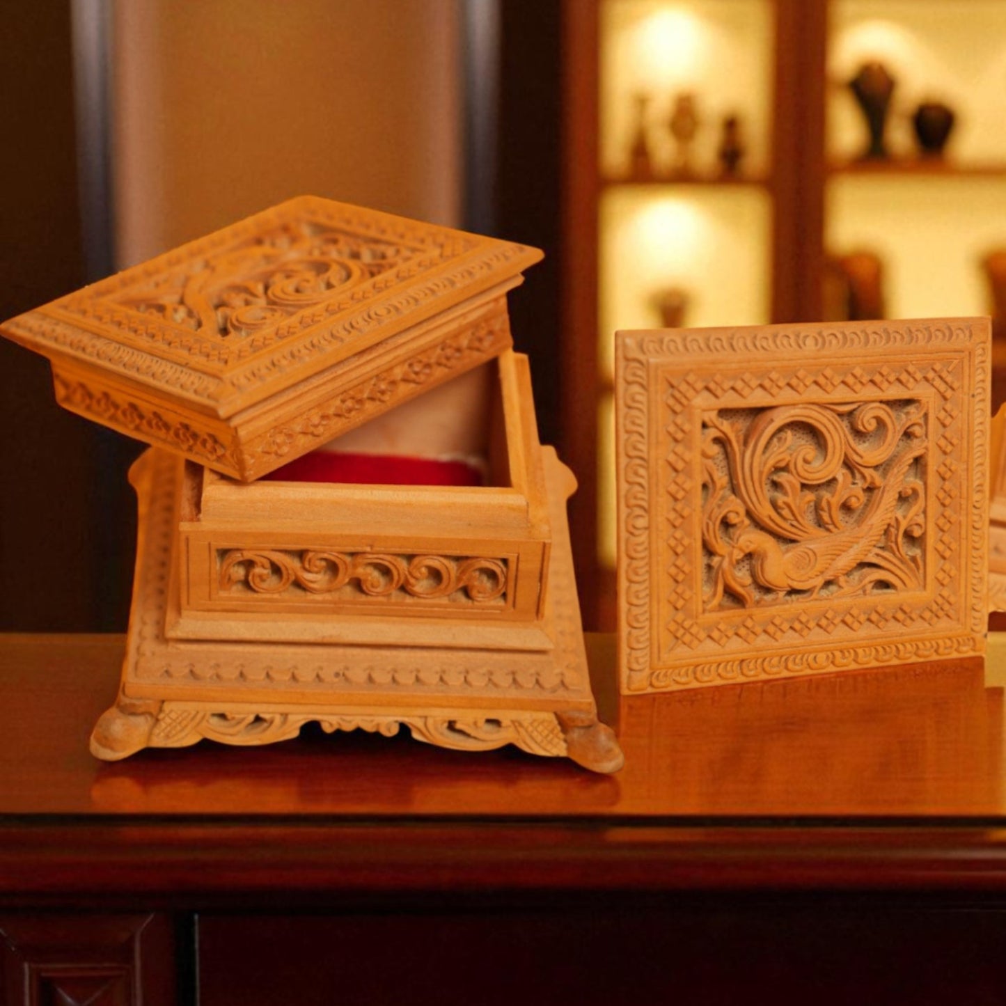 Shivani wood - Peacock Jewellery box