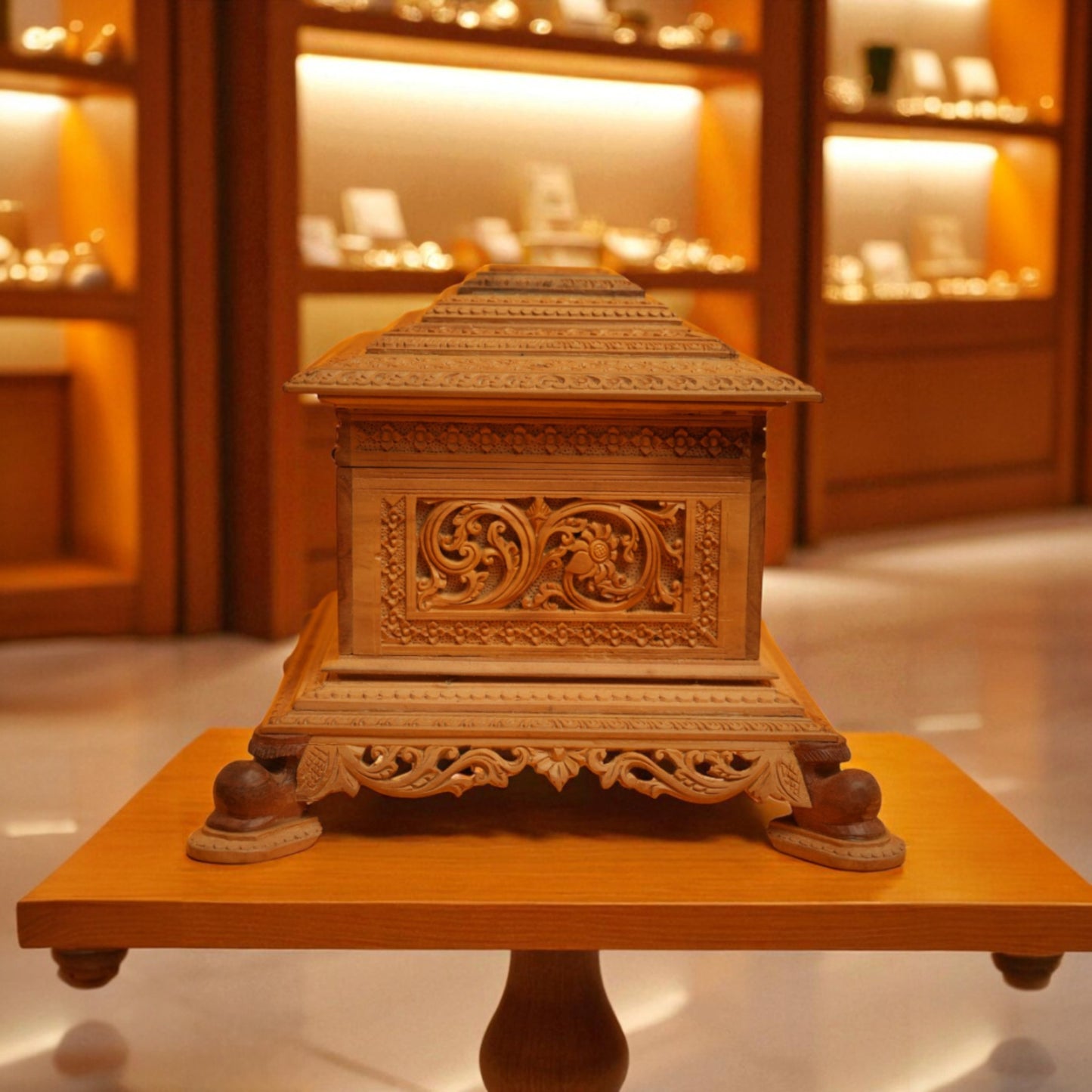 Sandal Wood-Flower design Jewellery box