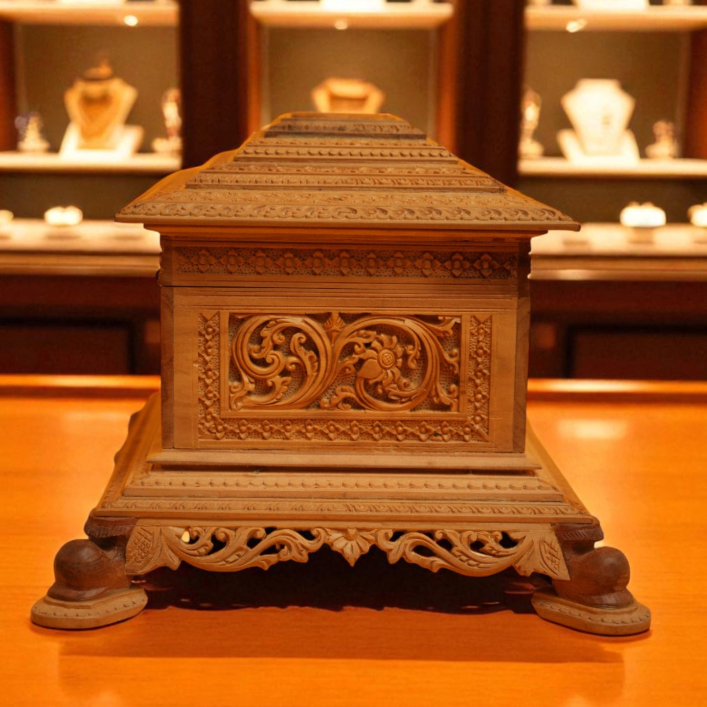 Sandal Wood-Flower design Jewellery box