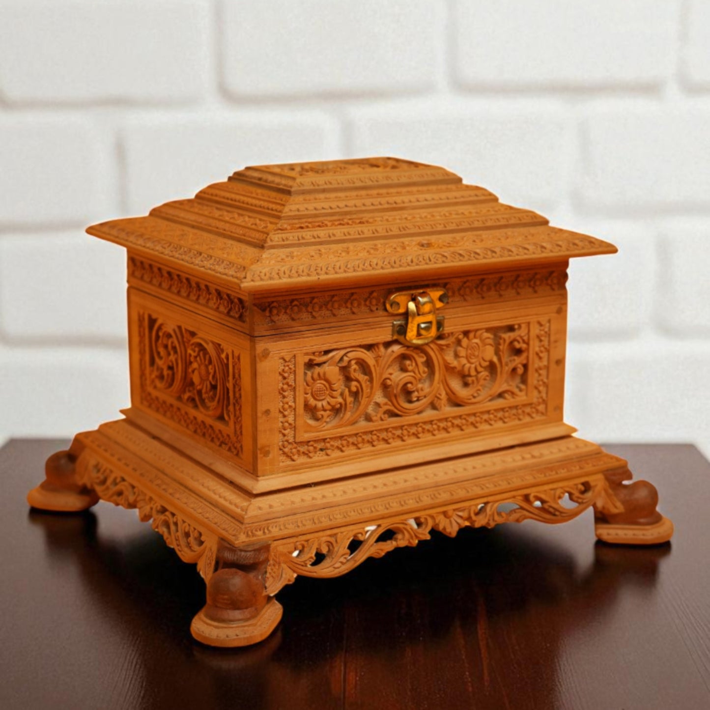 Sandal Wood-Flower design Jewellery box