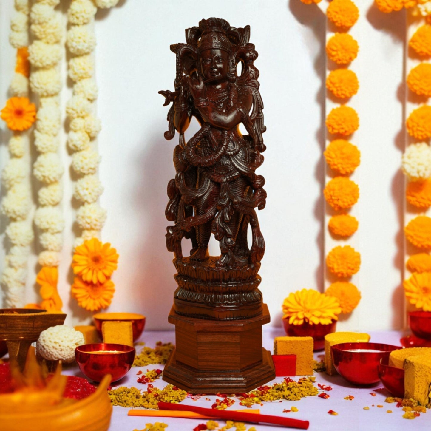 Red Sandal wood -Krishna Idol