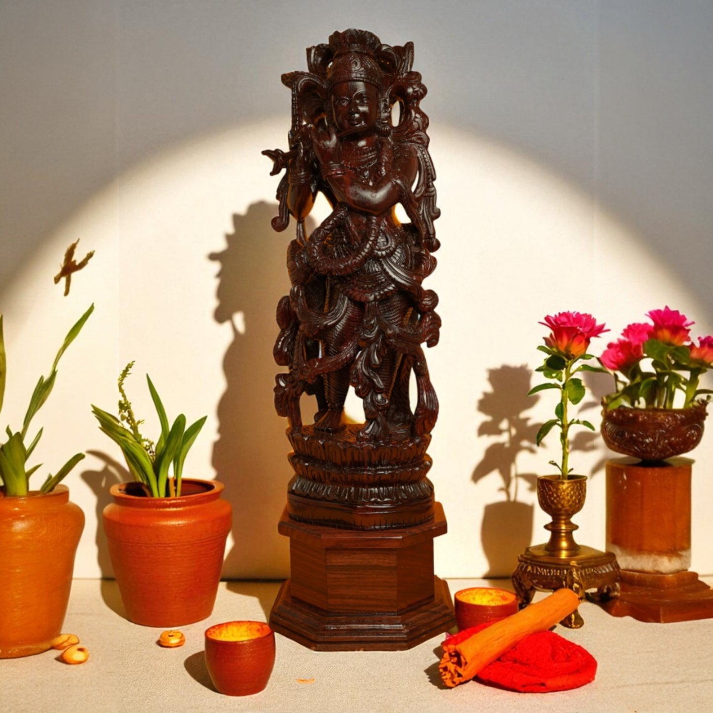 Red Sandal wood -Krishna Idol