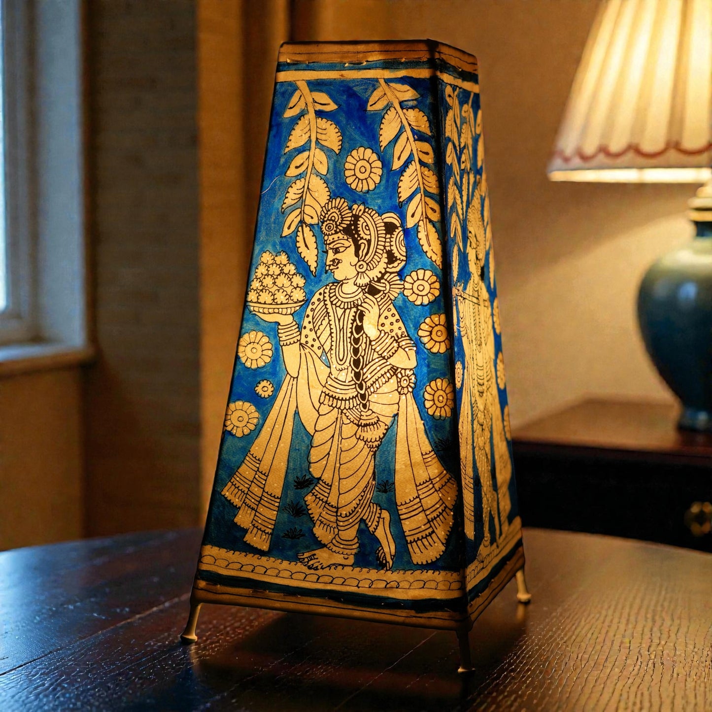 Square Radha Krishna Leather Lamp