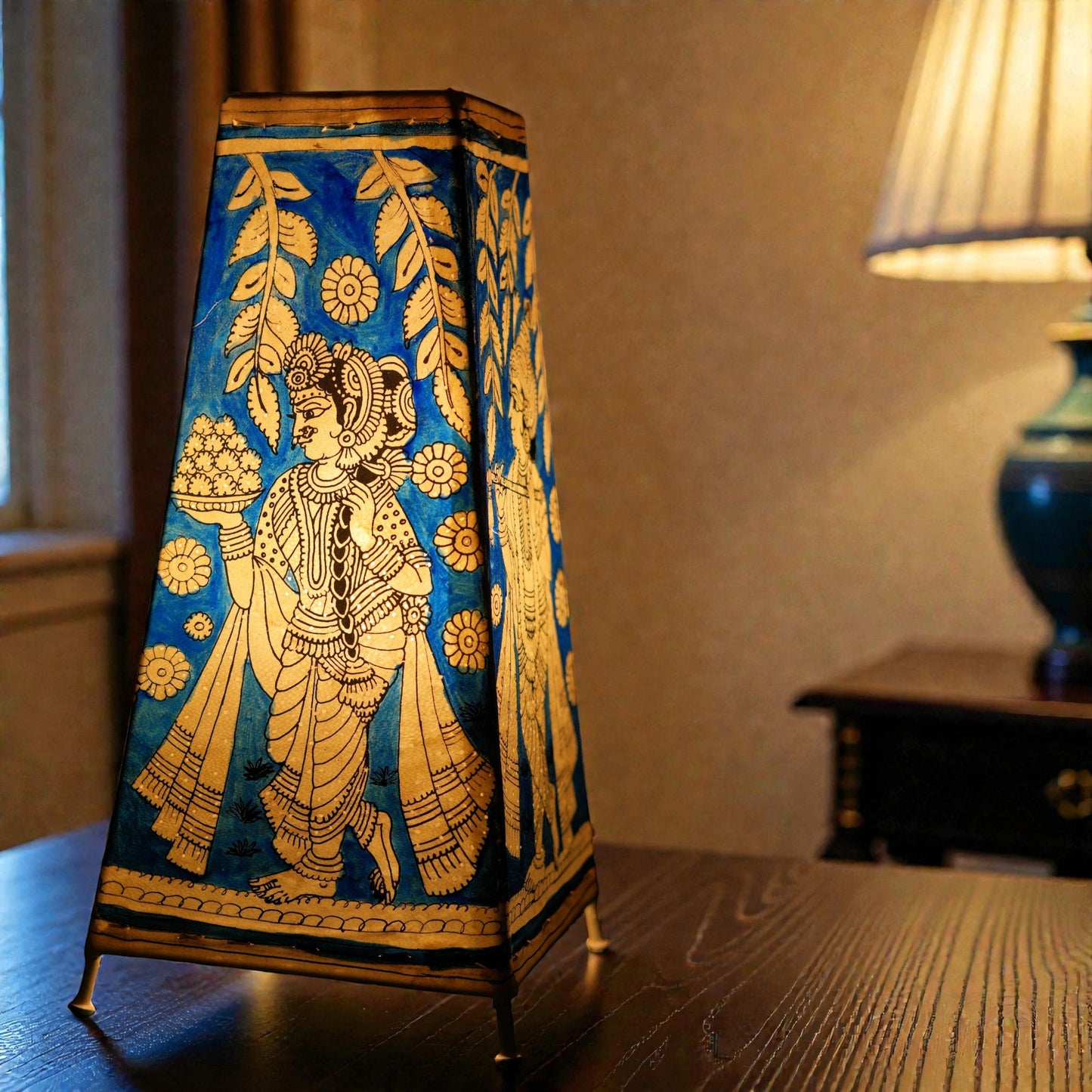 Square Radha Krishna Leather Lamp