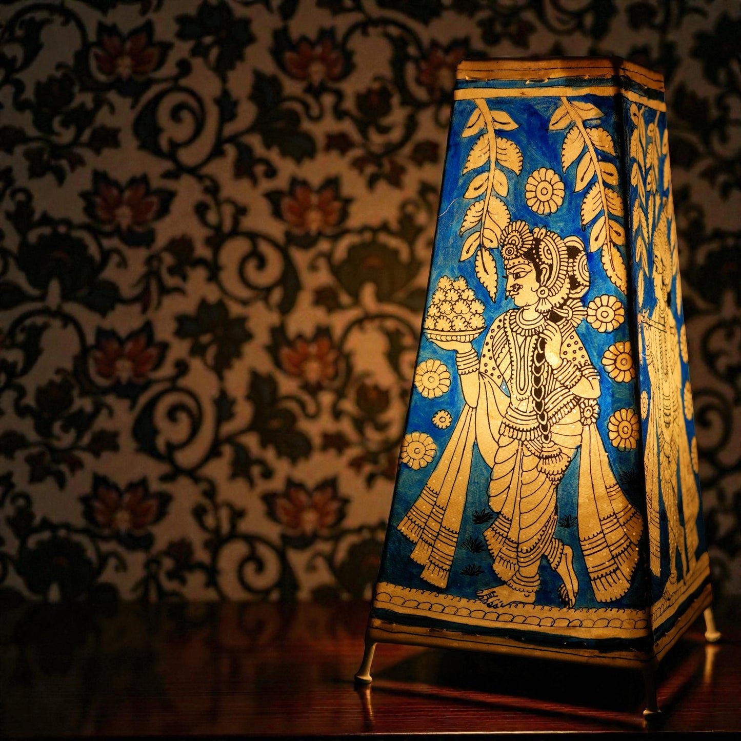 Square Radha Krishna Leather Lamp