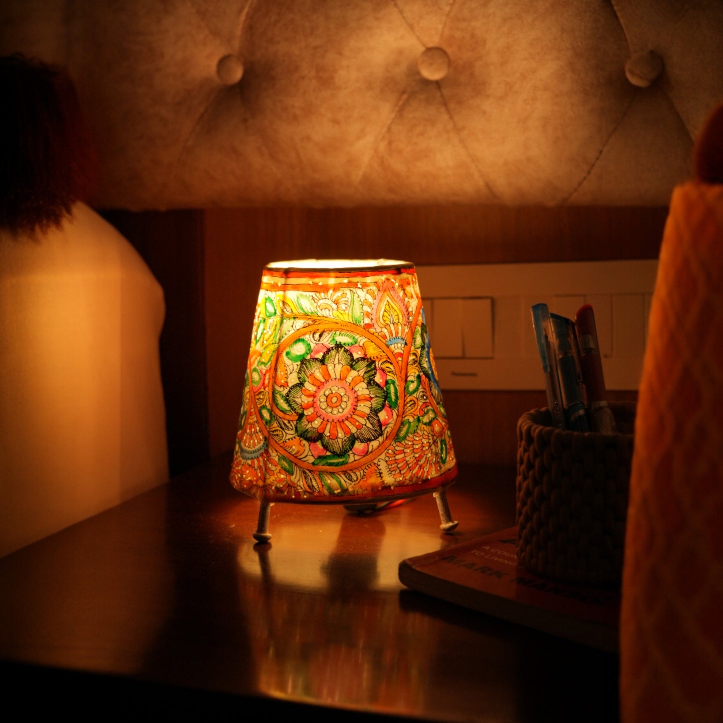 round floral motif Leather Lamp