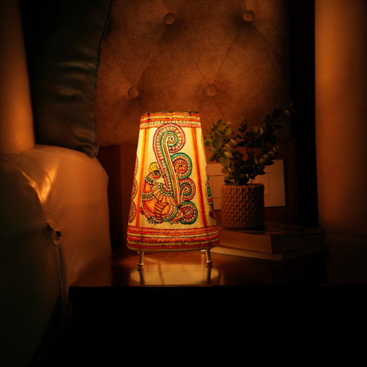 Round peacock Leather Lamp