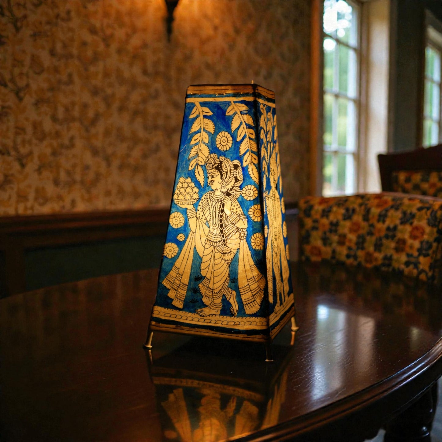 Square Radha Krishna Leather Lamp
