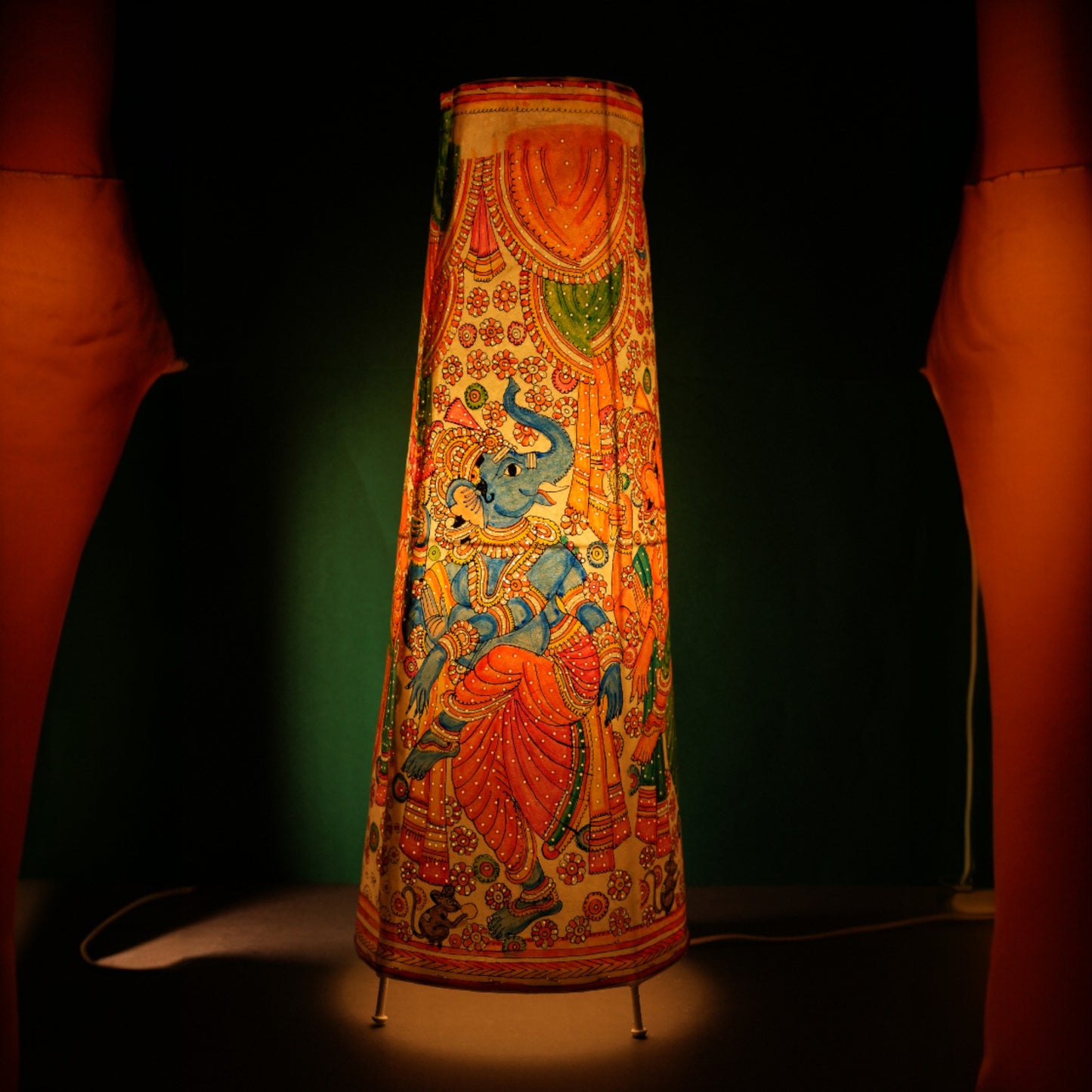 Dancing Blue Ganesha Leather Lamp