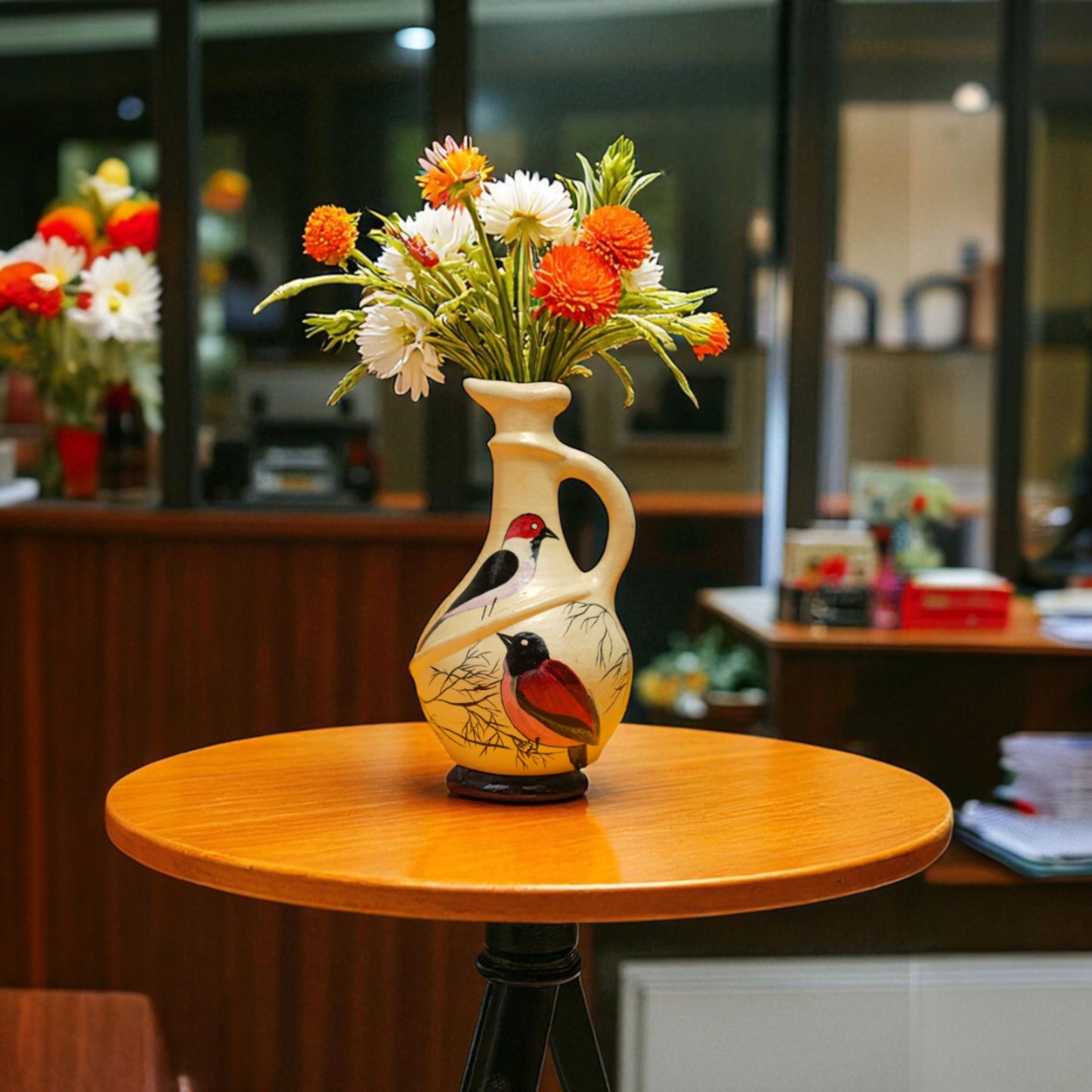 Jar shape dubble bird painting table decor