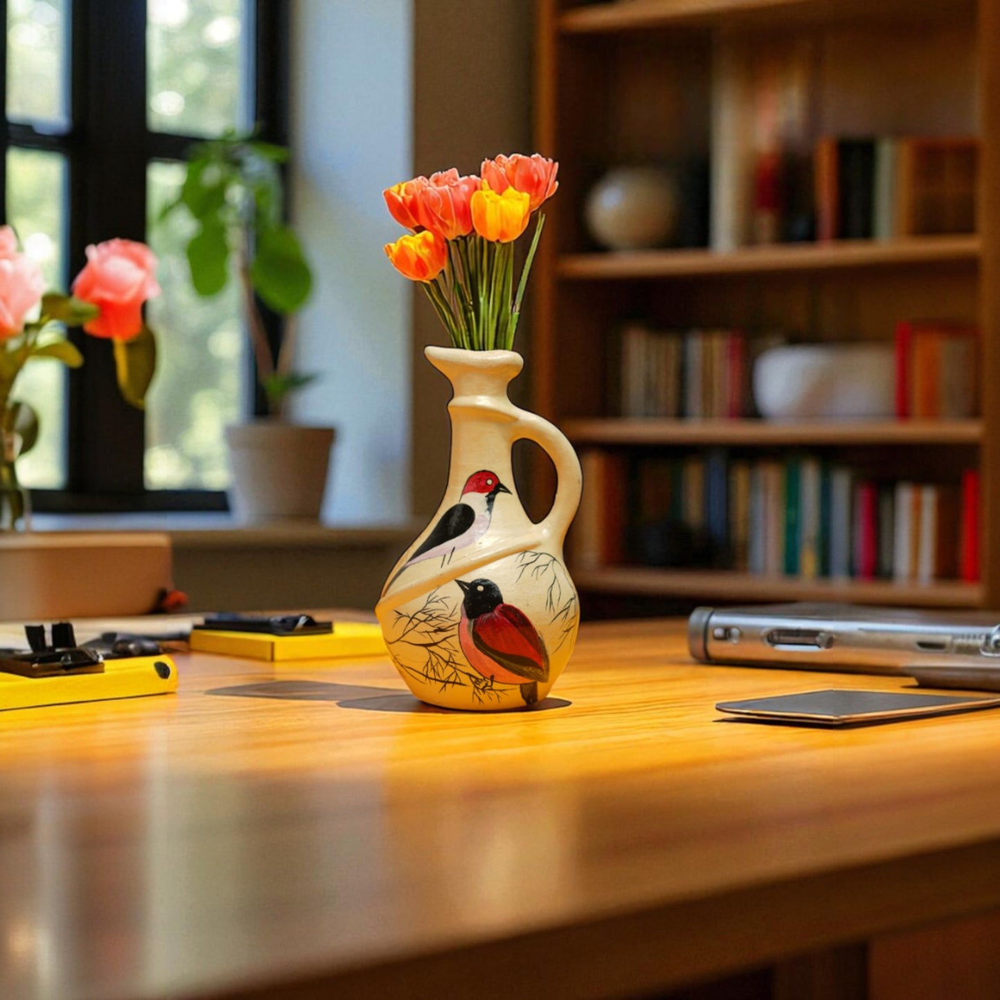 Jar shape dubble bird painting table decor