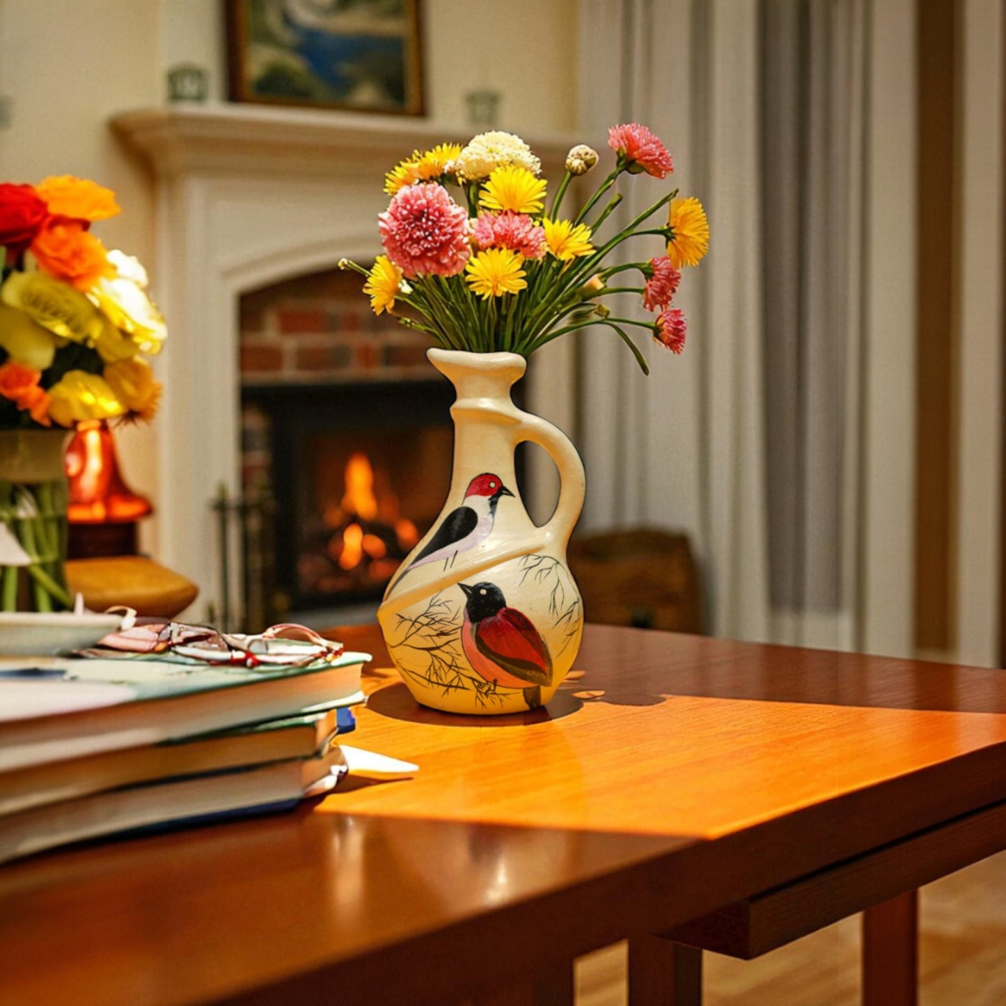 Jar shape dubble bird painting table decor