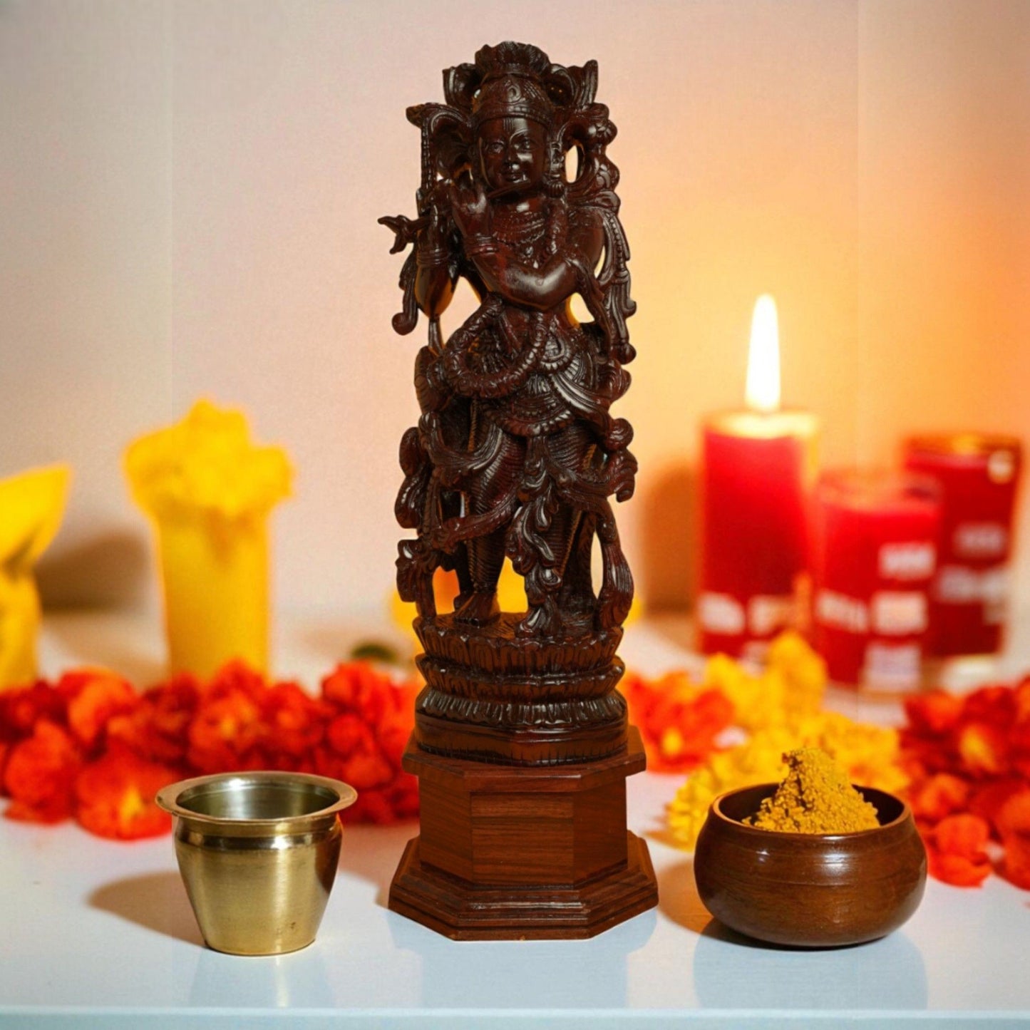 Red Sandal wood -Krishna Idol
