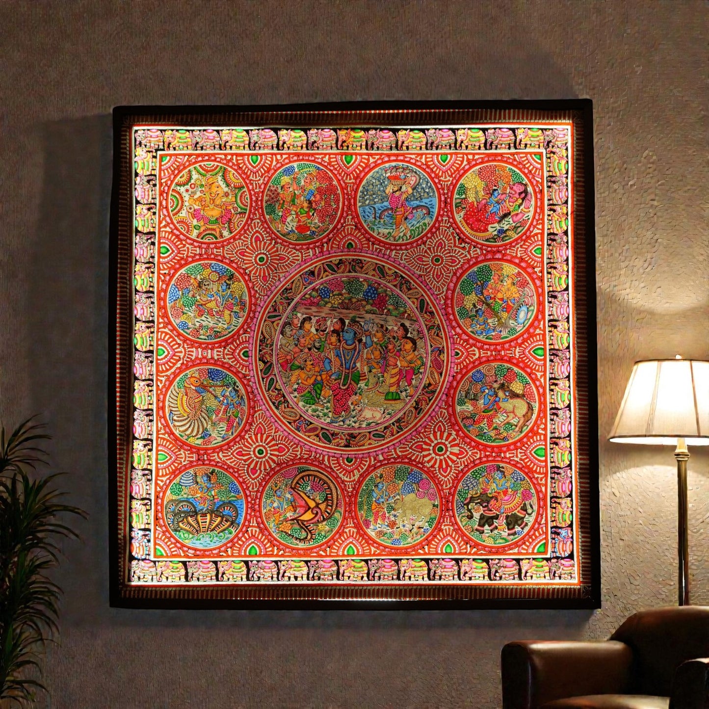 Krishna leela painting on leather fabric