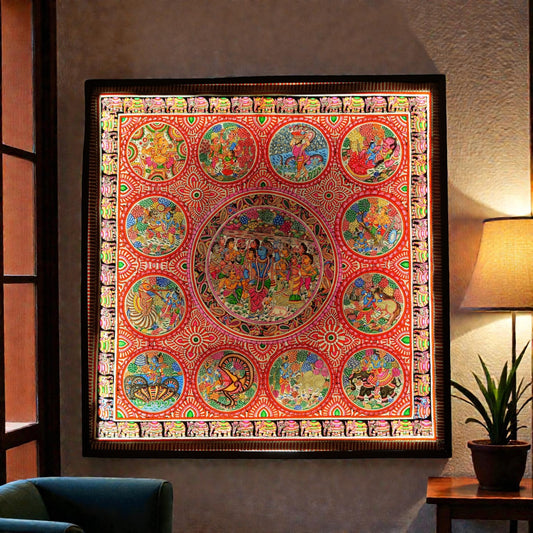 Krishna leela painting on leather fabric