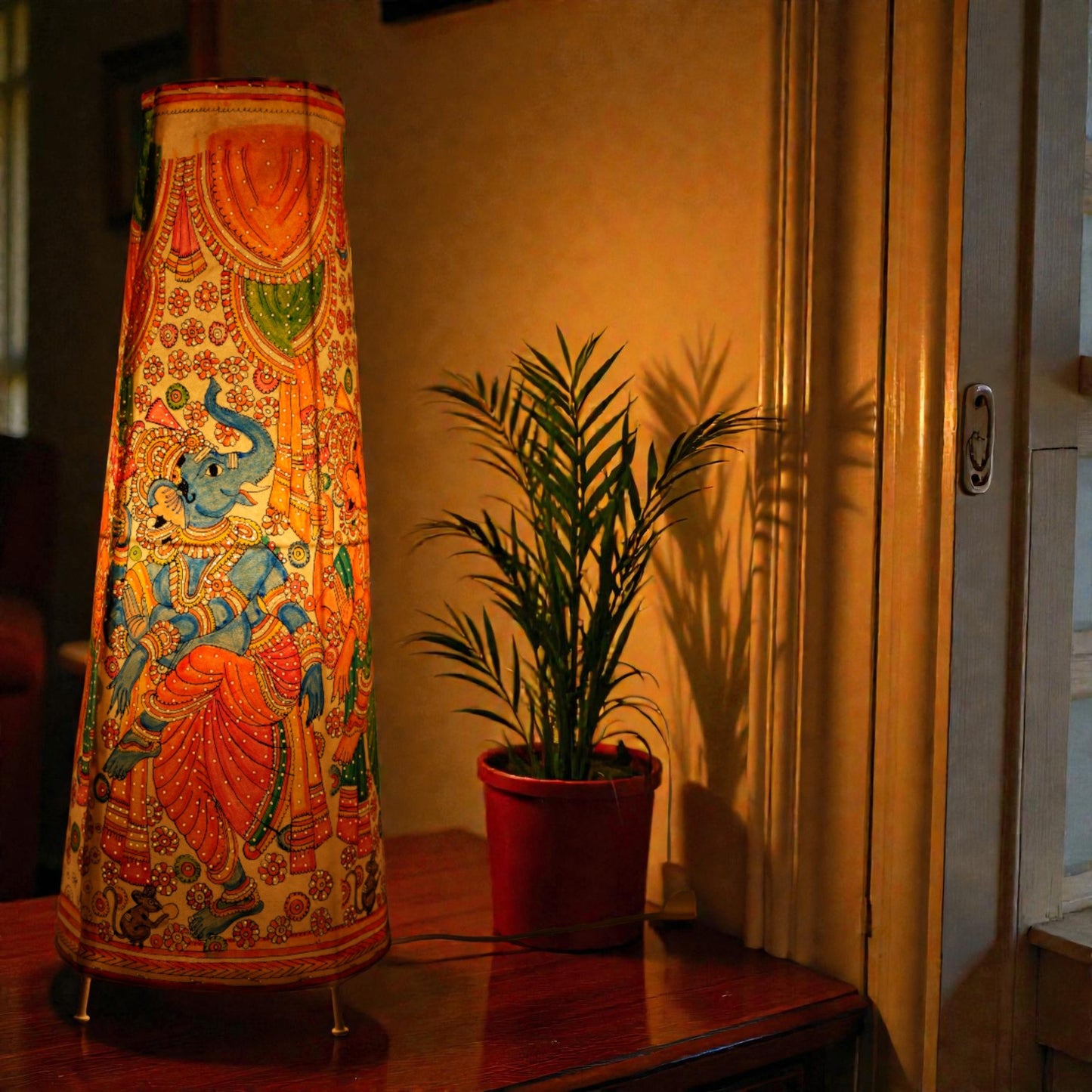 Dancing Blue Ganesha Leather Lamp