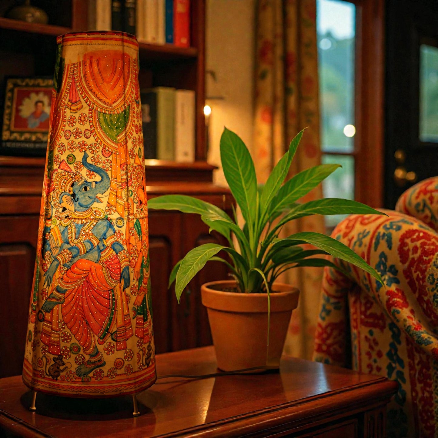 Dancing Blue Ganesha Leather Lamp