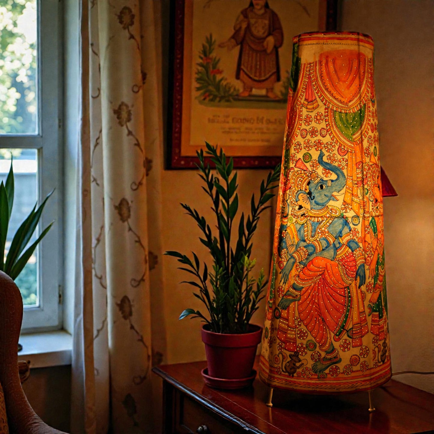 Dancing Blue Ganesha Leather Lamp