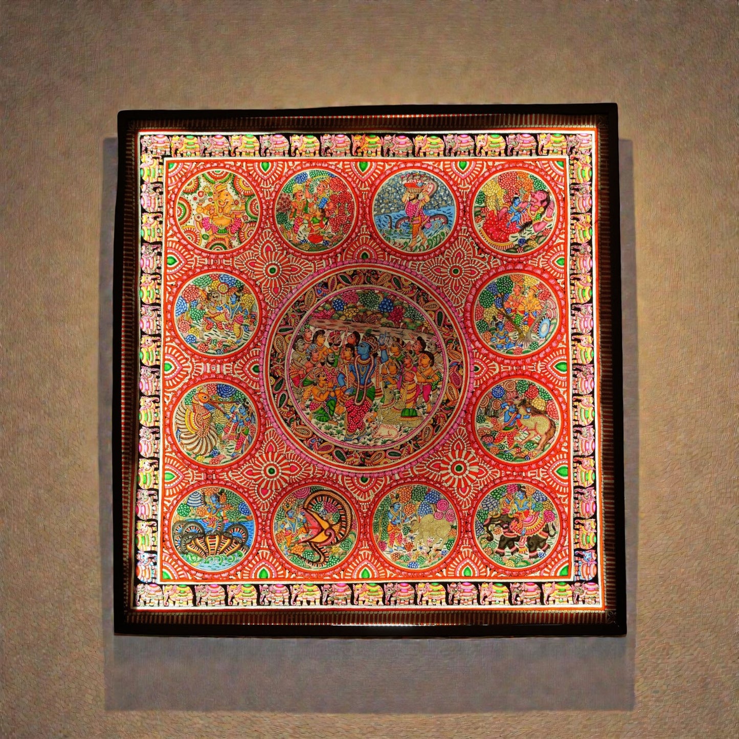 Krishna leela painting on leather fabric