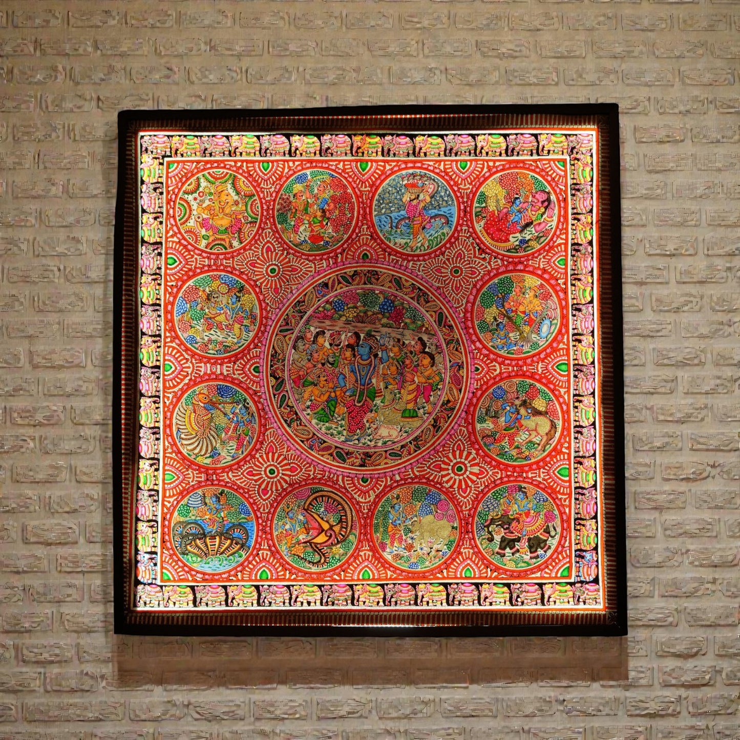 Krishna leela painting on leather fabric