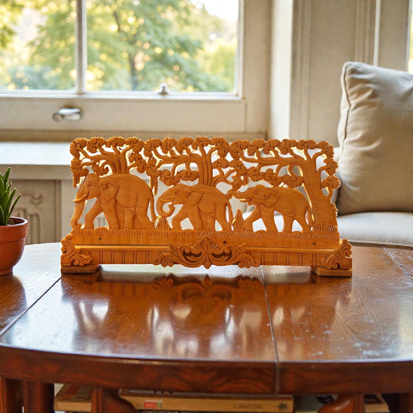 Shivani wood elephant carving