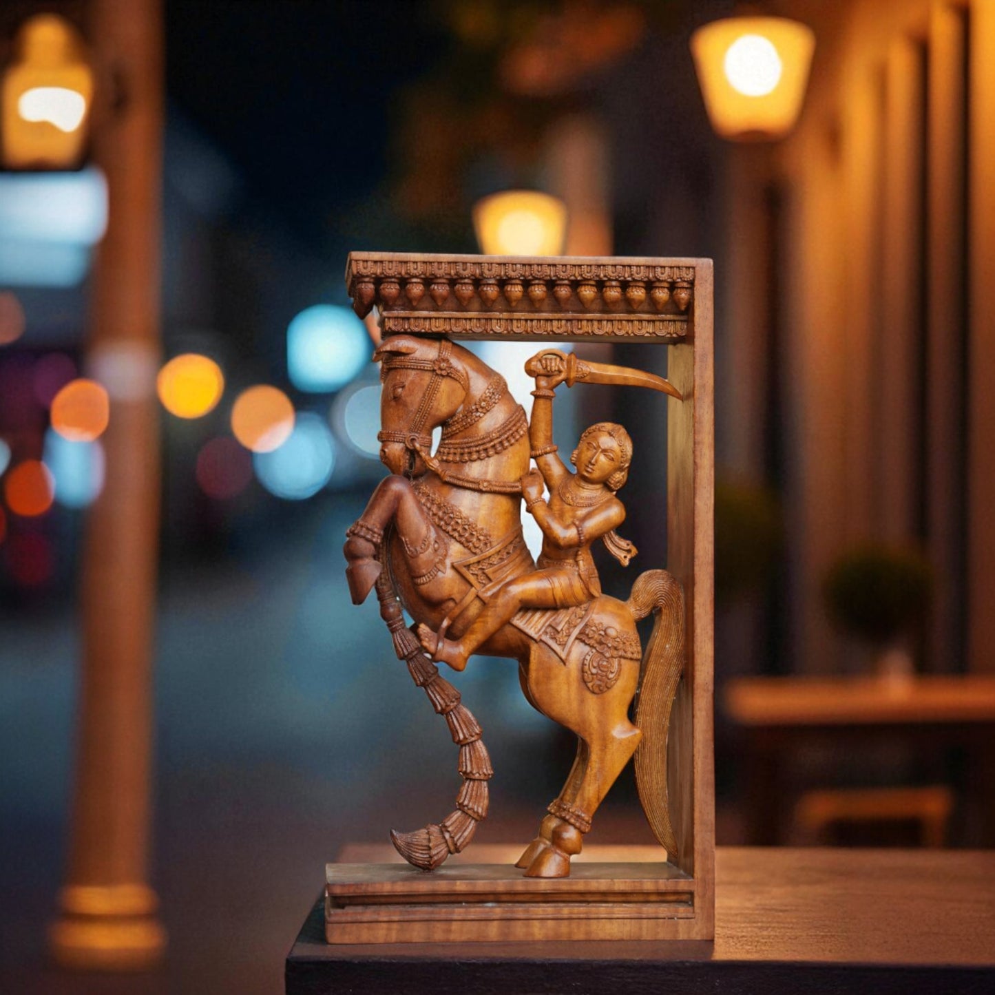 Shivani wood Warrior With Horse