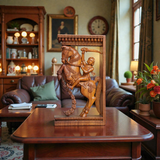 Shivani wood Warrior With Horse