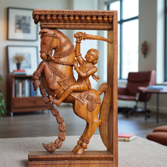 Sandal wood warrior with horse